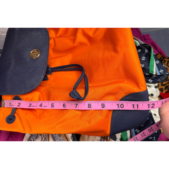 TORY BURCH Dena dark blue orange nylon drawstring flap backpack main image 3